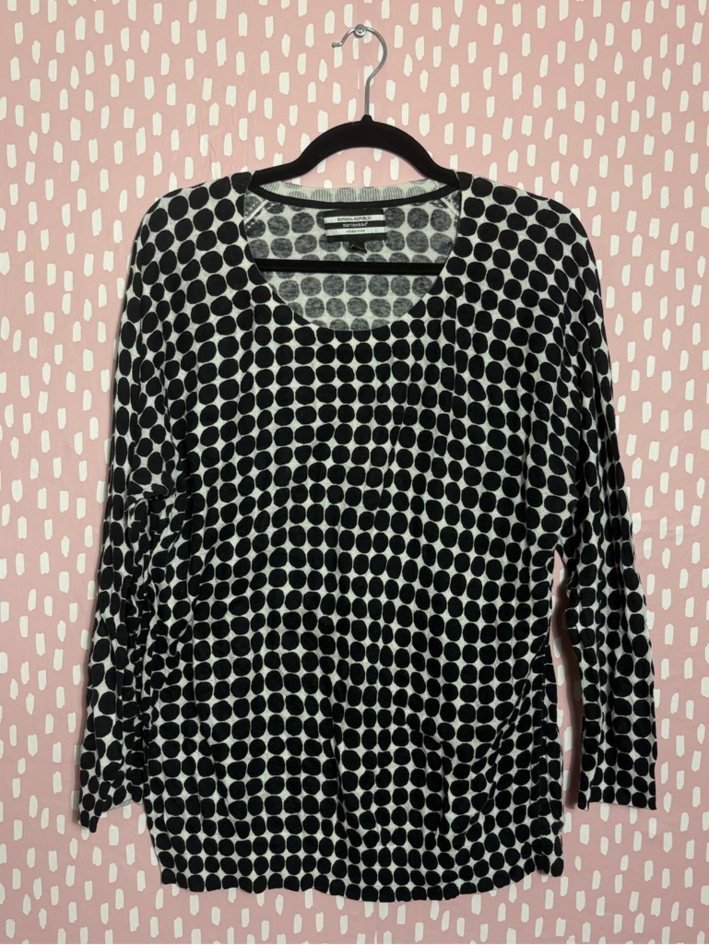Banana Republic Black and White Dot Long Sleeve Womens XL vintage style